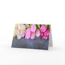 Färska rosa-tulpaner på grått-stenbakgrund