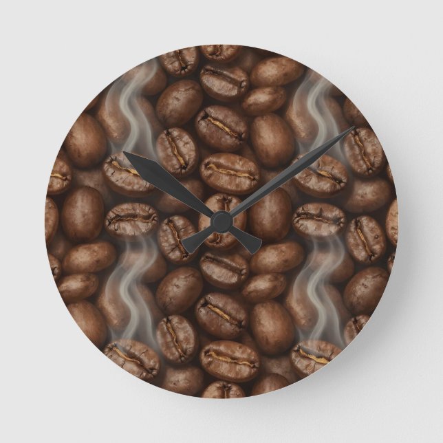Färska rostade kaffebönor ångaroma rund klocka (Framsida)