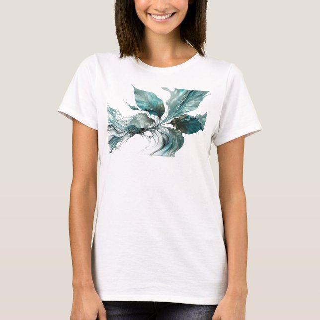Färska Silver Abstrakt Löv Anpassad Skapelse T Shirt (Framsida)