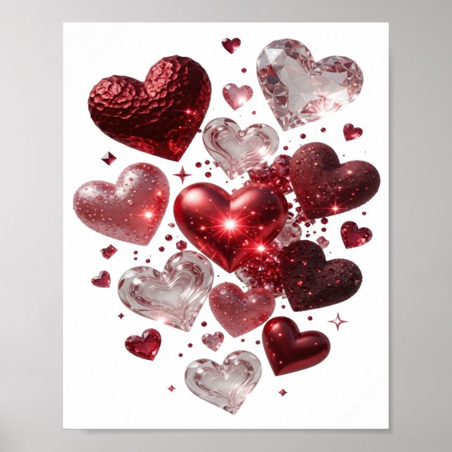 Färska Silver HJÄRTAN OCH GLITTER Poster (Framsidan)