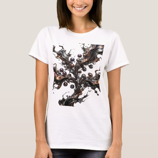 Färska Silver METALLISK BLOMMSTER Tryck T Shirt (Framsida)