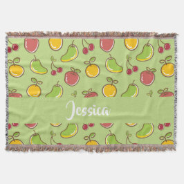 Färska sommarfrukter grönt mönster filt
