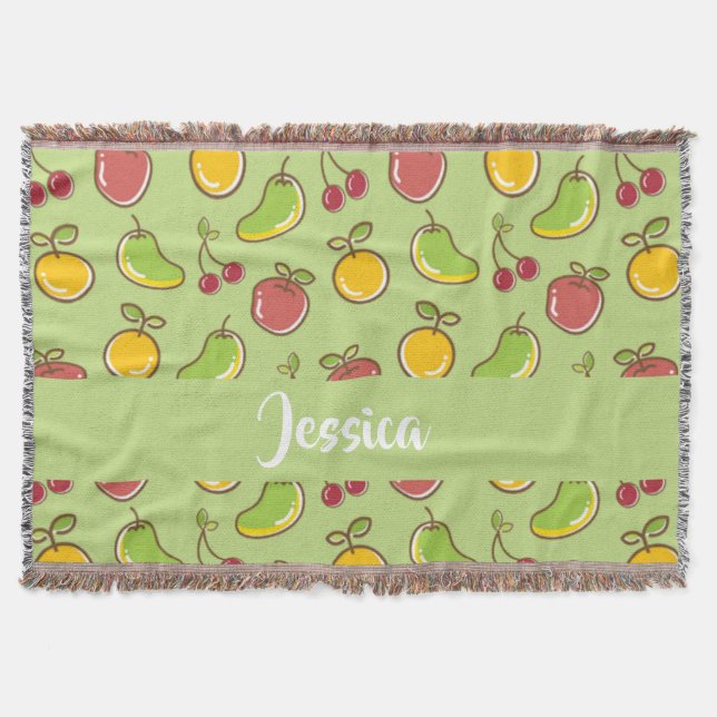Färska sommarfrukter grönt mönster filt (Framsidan)