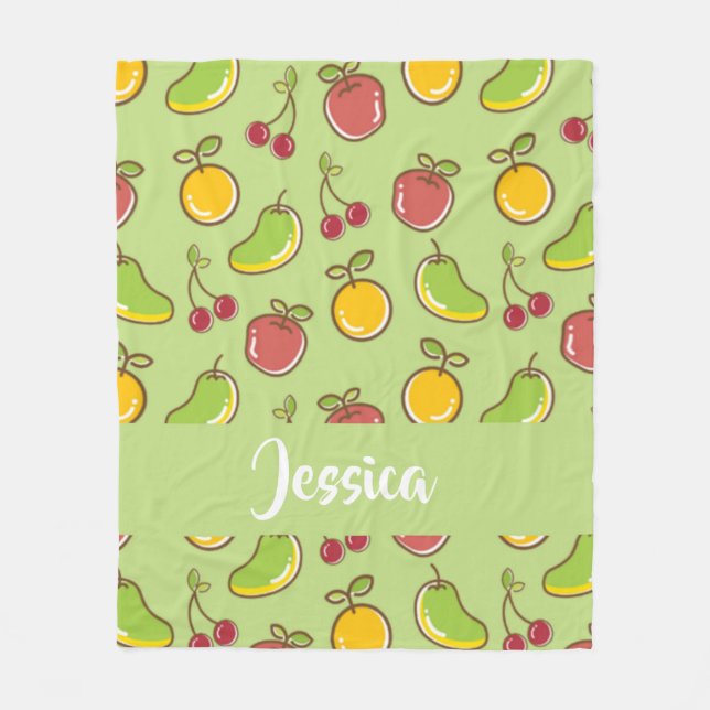 Färska sommarfrukter grönt mönster fleecefilt (Framsidan)