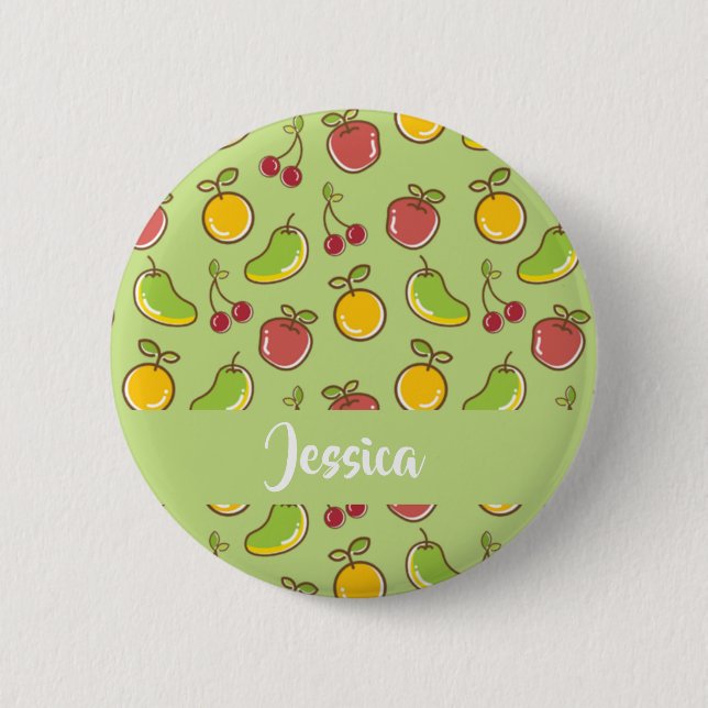 Färska sommarfrukter grönt mönster knapp (Framsida)