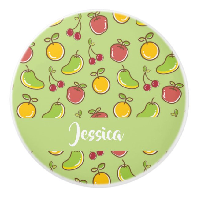 Färska sommarfrukter grönt mönster knopp (Framsidan)