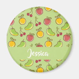 Färska sommarfrukter grönt mönster magnet