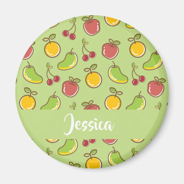 Färska sommarfrukter grönt mönster magnet (Framsidan)