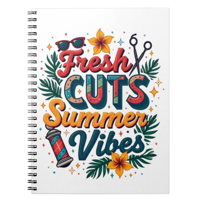 Färska styckningsdelar Sommar Vibe Barber Shop Anteckningsbok (Framsidan)