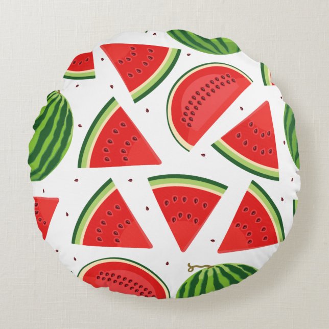 Färska vattenmelon skivor Mönster Rund Kudde (Framsidan)