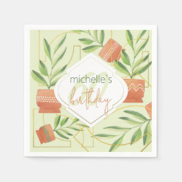 Färska växter i keramiska pots vattenfärg pappersservett