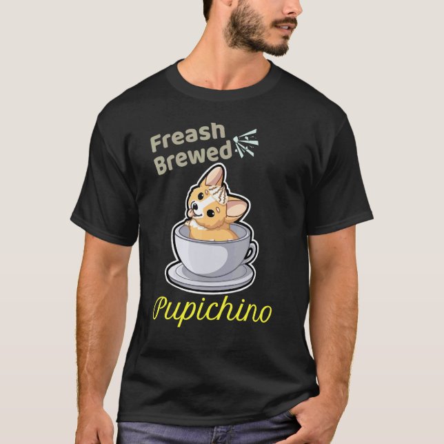 Färskbryggt Corgi Hund Koffeedesign T Shirt (Framsida)