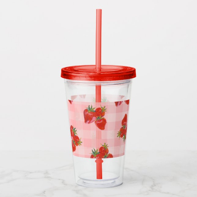 Färskplockad tumlare Jordgubb Frukt Akryl Kopp Take Away Mugg (Framsida)