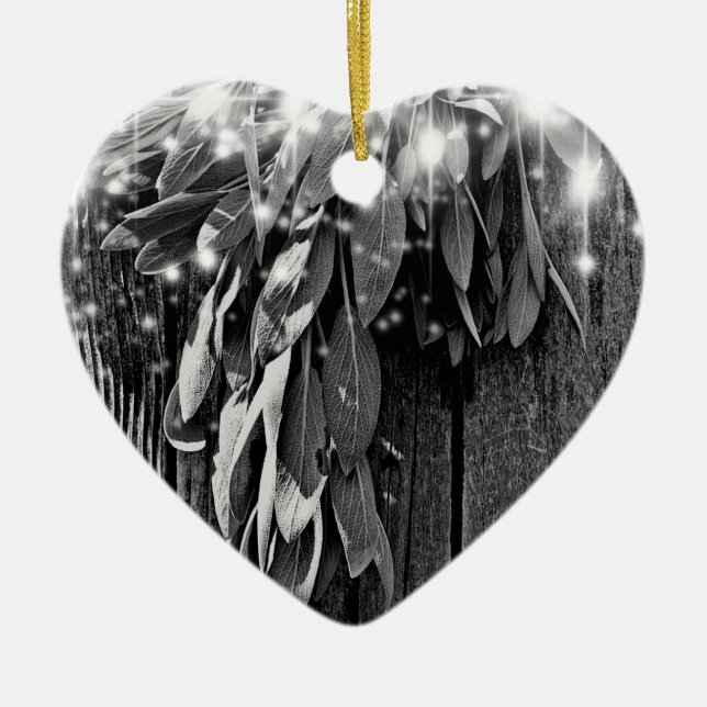 Färskskuren Sage Barn-wood Grayscale Twinkle Ljus Julgransprydnad Keramik (Framsidan)