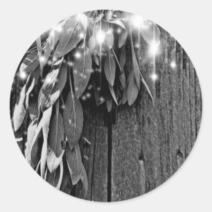Färskskuren Sage Barn-wood Grayscale Twinkle Ljus Runt Klistermärke