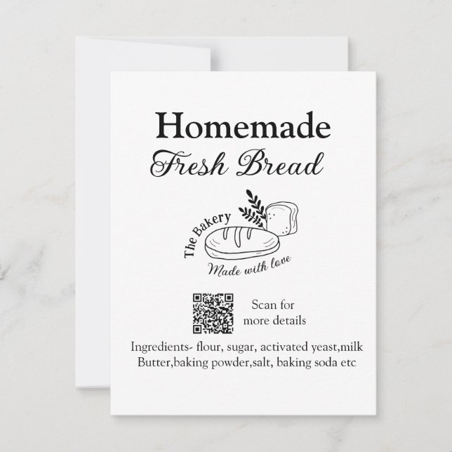 Färskt bröd, bakverk tillsätt namn ingredienser Q  Anteckningskort (Framsida)