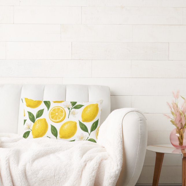 Färskt citronmönster med blad och blommor  lumbarkudde (Soffa)