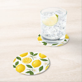 Färskt citronmönster med blad och blommor underlägg papper rund