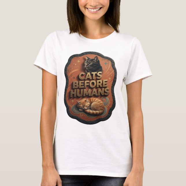 Färskt Guld KATTER FÖRE MÄNNISKOR Modern Design T Shirt (Framsida)