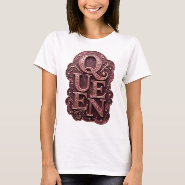 Färskt Guld QUEEN Text Design T Shirt (Framsida)