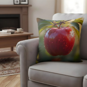 Färskt rött äpple med Vatten tappar naturfoto Kudde