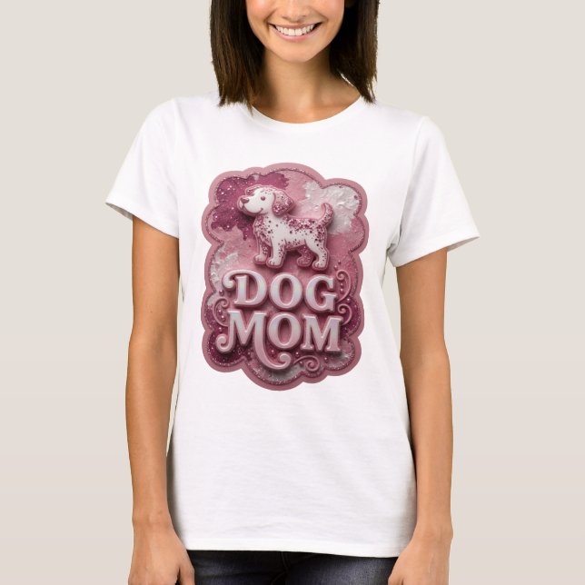 Färskt silver DOG MOM tryck T Shirt (Framsida)