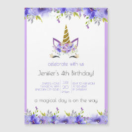 Färskt Violet | Unicorn Födelsedagsfest Decor Magnetisk Inbjudningskort
