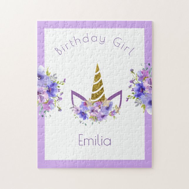 Färskt Violet | Unicorn Girl Birthday Pussel (Vertikal)