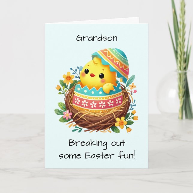Farson Påsk Chick som bryter ut ur Snäckan Nest Kort (Framsida)