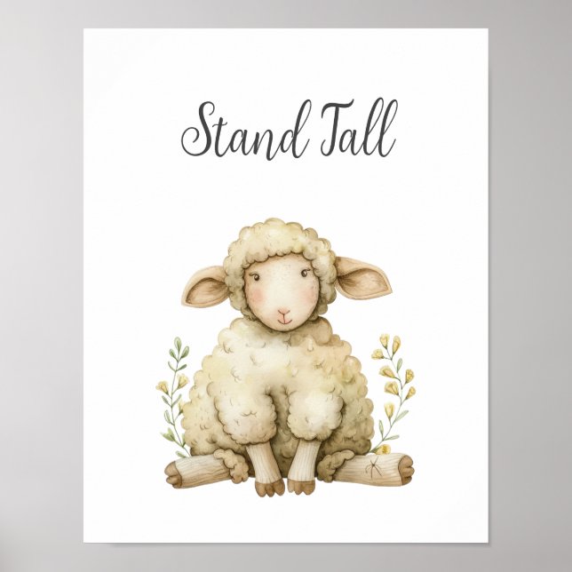 Fårstativ i Cute Baby djur Tall Nursery Kid Room Poster (Framsidan)