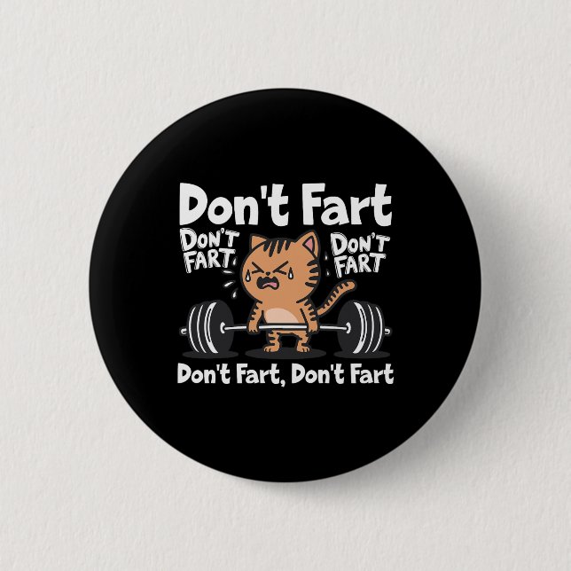 Fart Funny Gym Fitness Cat Workout Weightlif Knapp (Framsida)