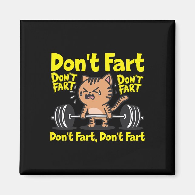 Fart Funny Gym Fitness Cat Workout Weightlif Magnet (Framsidan)