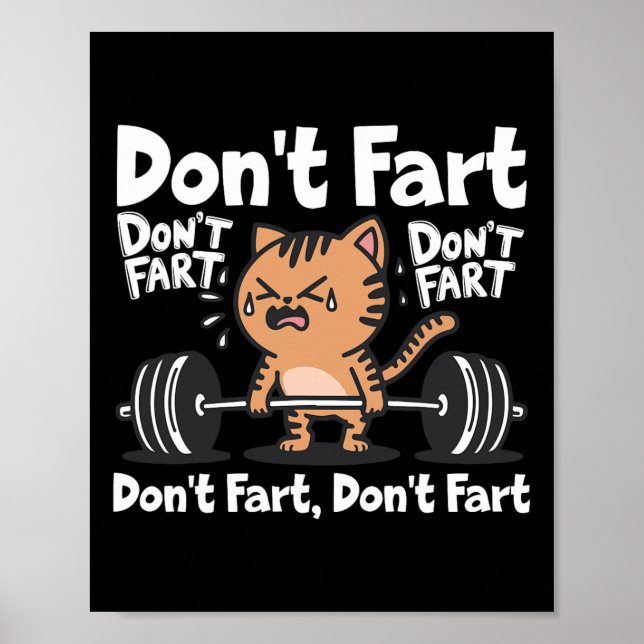 Fart Funny Gym Fitness Cat Workout Weightlif Poster (Framsidan)
