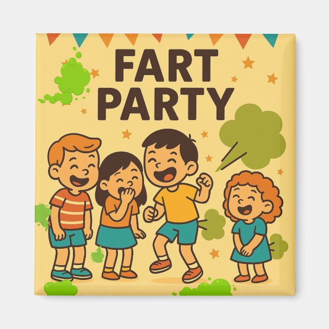 Fart Party Funny Tecknad Magnet (Framsidan)