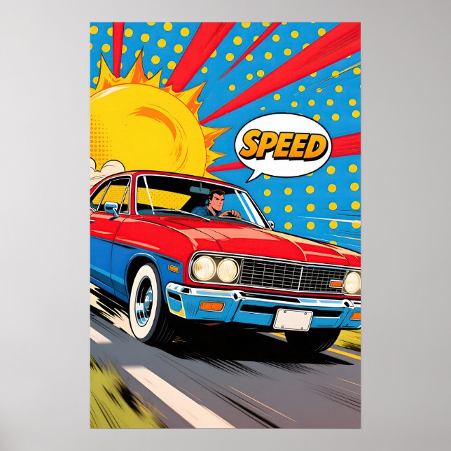 Fartande Bil Popkonst Poster (Framsidan)
