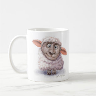 Fårtecknad serie med bomullsbollar kaffemugg