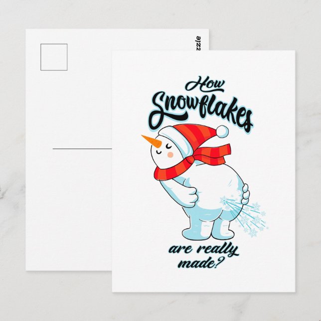 Farting Snögubbe hur Snöflingor framställs i Verkl Vykort (Fram/baksida)