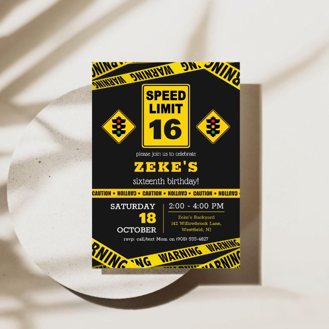 Fartsgräns 16-års inbjudan (Speed Limit 16th Birthday Invitation)