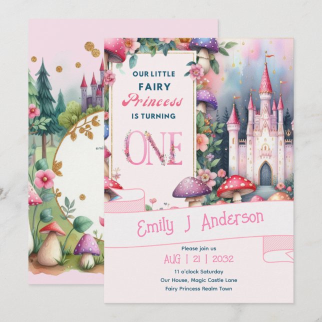 Farty Princess 1st Birthday Fairy Tale Fairycore Inbjudningar (Fram/baksida)
