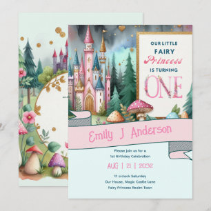 Farty Princess 1st Birthday Fairycore Fairytale Inbjudningar