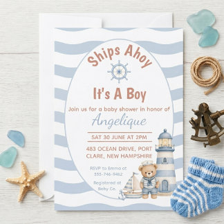 Fartyg Ahoj Det Är En Pojke Baby Shower Inbjudan