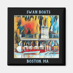 Fartyg för art décoBoston svan på svart bakgrun Magnet