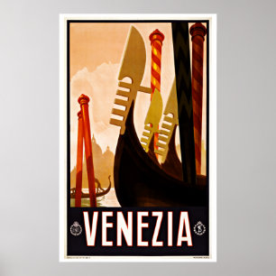 Fartyg för gondol för vintage resorVenezia itali Poster