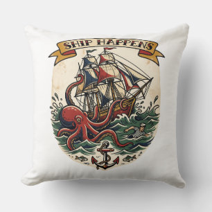 Fartyg händer Kraken Pirat Tatuering Blixt Rolig N Kudde
