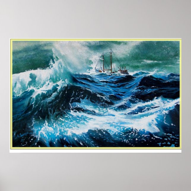 Fartyg i havet i storm poster (Framsidan)