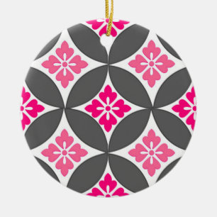 Fartyg med blommor, motif, Rosa och Silver Grått Julgransprydnad Keramik