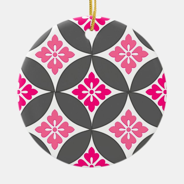 Fartyg med blommor, motif, Rosa och Silver Grått Julgransprydnad Keramik (Framsidan)
