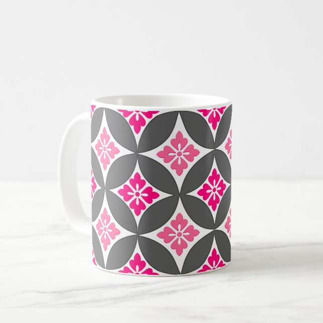 Fartyg med blommor, motif, Rosa och Silver Grått Kaffemugg (Framsida vänster)