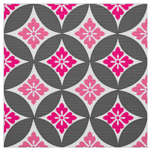 Fartyg med blommor, motif, Rosa och Silver Grått Tyg