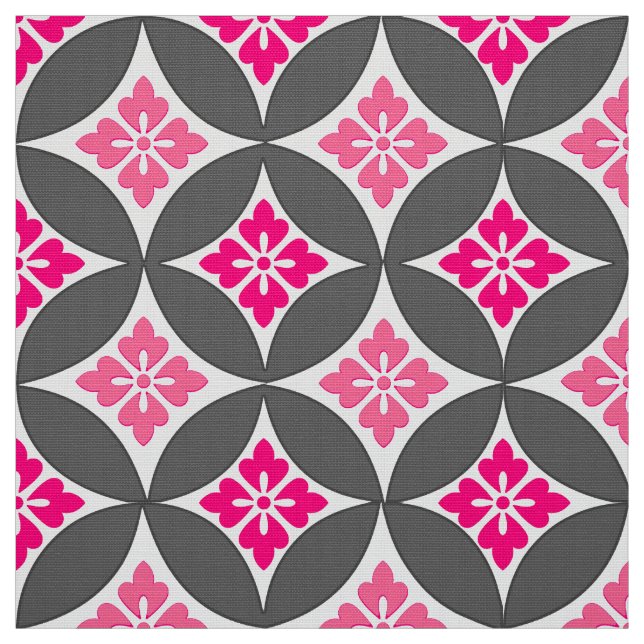 Fartyg med blommor, motif, Rosa och Silver Grått Tyg (Provkarta)